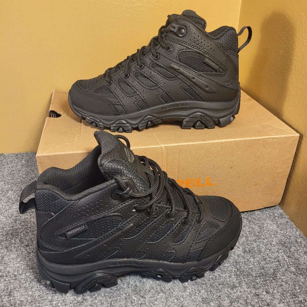 Merrell Men's Moab 3 Mid Tactical Waterproof Boots "Triple Black" Shoes Size 3.5